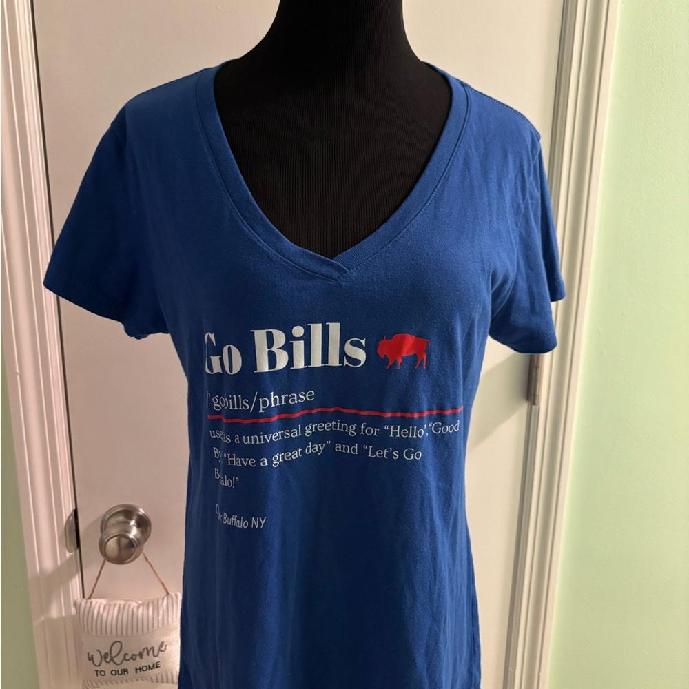 Source Unknown Blue 'Go Bills' V-Neck Tee with Red Buffalo Accent